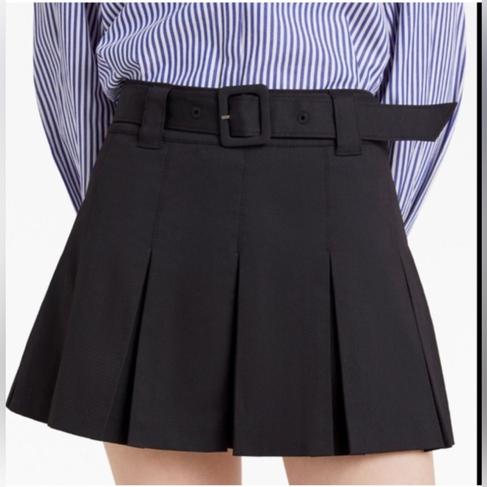 Cinq à Sept Tono Black Cotton Blend Pleated Mini Skirt w/detachable Belt Size 4